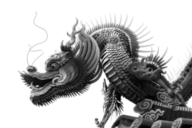 Papermoon Fotobehang Grote Chinese Draak Zwart-Wit