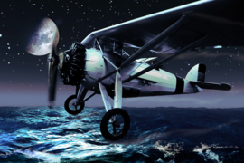 Papermoon Fotobehang Vliegtuig Boven Water Nacht