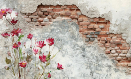 Papermoon Fotobehang Stenen Muur Met Bloemen