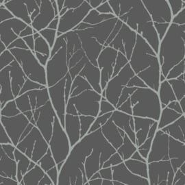 York Wallcoverings Modern Metals behang Metallic Trees Silhouette Charcoal Silver MD7125