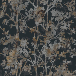 York Wallcoverings Modern Metals behang Shimmering Foliage Black Multi NW3580