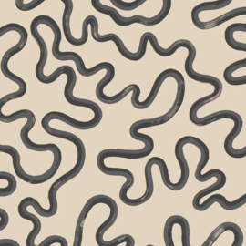 Cole & Son Vivienne Westwood digitaal behang Rainforest Squiggle Charcoal & Soot on Cream 130/8027