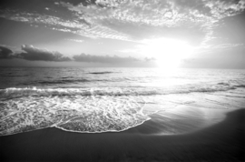 Papermoon Fotobehang Strand Zonsondergang Zwart-Wit