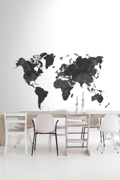 Esta Home Black & White - with a splash of gold behang PhotowallXL Wall World Map Black and White 158941