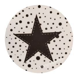 Sticker rond 4 cm met zwarte ster,  per 5 stuks.