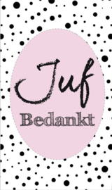 Klein bedank kaartje met tekst ''Juf bedankt'' 5 bij 8.5 cm.