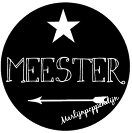Sticker met tekst 'meester''  6 cm doorsnee.