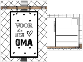 Kaart A6 met tekst ''Voor de  liefste oma''.