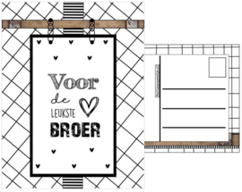 Kaart A6 met tekst ''Voor de leukste broer''.