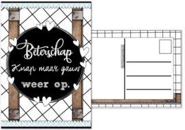 Kaart met tekst ''Beterschap knap maar gauw weer op ''.