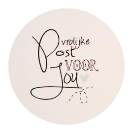 Sticker rond 4 cm met tekst Vrolijke post voor jou,  per 5 stuks.