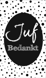 Klein bedank kaartje met tekst ''Juf bedankt'' 5 bij 8.5 cm.