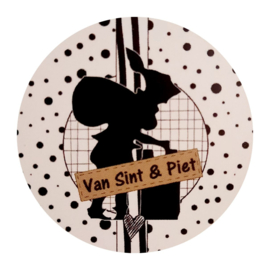 Sticker rond 4 cm met tekst Van Sint & Piet,  per 5 stuks.