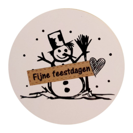 Sticker rond 4 cm met tekst Fijne feestdagen,  per 5 stuks.