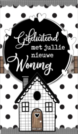 Kaartje met tekst ''Gefeliciteerd met jullie nieuwe woning'' 5 bij 8.5 cm.