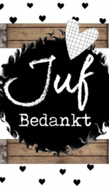 Kaartje met tekst ''Juf bedankt'' 5 bij 8.5 cm.