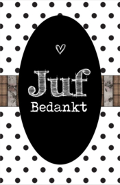 Klein bedank kaartje met tekst ''Juf bedankt'' 5 bij 8.5 cm.