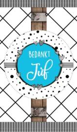 Klein bedank kaartje met tekst ''Juf bedankt'' 5 bij 8.5 cm.