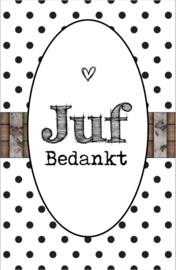 Klein bedank kaartje met tekst ''Juf bedankt'' 5 bij 8.5 cm.