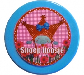 Doosje met tekst ,,snoep doosje ,,blauw