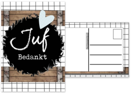 Kaart met tekst ''Juf bedankt''.