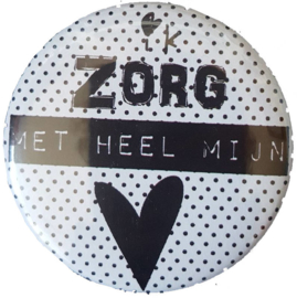 Spiegeltje met tekst ''Ik zorg met heel mijn hart'' 56 mm.