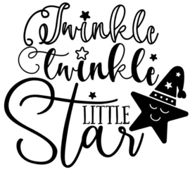 Muur/glas/hout Sticker zwart ''Twinkle twinkle little star'' 30 bij 30 cm.