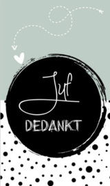 Klein bedank kaartje met tekst ''Juf bedankt'' 5 bij 8.5 cm.