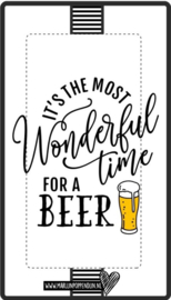 Fles etiket, leuk je fles net even anders te maken, met tekst ''it's the most wonderful time for a beer''. 6.5 bij 11.5 cm