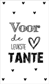 Kaartje met tekst ''Voor de leukste tant'' 5 bij 8.5 cm.