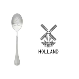 Lepel met tekst. ''Holland''.  met afbeelding molen.