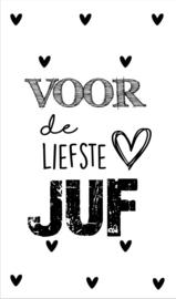 Klein bedank kaartje met tekst ''Voor de liefste juf'' 5 bij 8.5 cm.