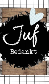 Kaartje met tekst ''Juf bedankt'' 5 bij 8.5 cm.