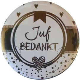 Spiegeltje met tekst ''Juf bedankt''. 75mm.