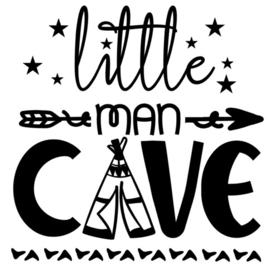 Muur/glas/hout Sticker zwart ''Little man cave'' 30 bij 30 cm.