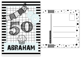 Kaart A6 met tekst ''50 Abraham .''. 10.5 bij 14.8