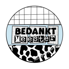 Sticker met tekst '' Meester bedankt '' 6 cm doorsnee.