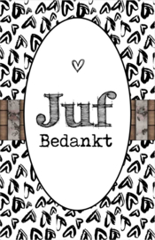 Klein bedank kaartje met tekst ''Juf bedankt'' 5 bij 8.5 cm.