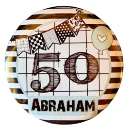 Button met tekst ''50 Abraham''  56mm.