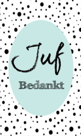 Klein bedank kaartje met tekst ''Juf bedankt'' 5 bij 8.5 cm. groen.