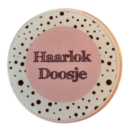 Haarlokdoosje roze/wit 5cm doorsnee 2 cm hoog.