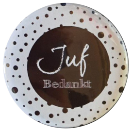 Spiegeltje met tekst ''Juf bedankt''. 56mm. Zwart.