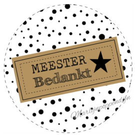 Sticker met tekst ''Meester bedankt'' 6 cm.