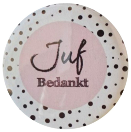 Spiegeltje met tekst ''Juf bedankt''. 56mm. roze.