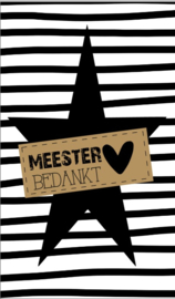 Klein bedank kaartje met tekst ''Meester bedankt'' 5 bij 8.5 cm.