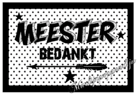 Meester sticker met tekst ''Meester bedankt'' 6 bij 8 cm.