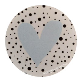 Sticker rond 4 cm met blauw hartje,  per 5 stuks.