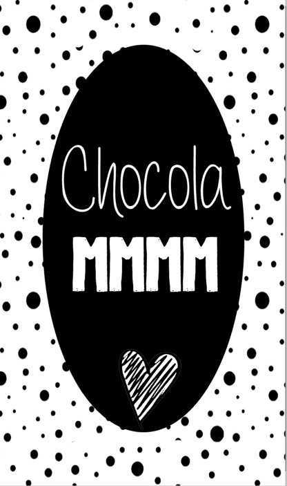 Klein bedank kaartje met tekst ''Chocola mmm'' 5 bij 8.5 cm.