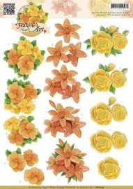 3D Knipvel - Jeanines Art - Oranje geel bloemen CD10505