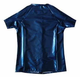 Heren lak shirt in metallic navy met rits